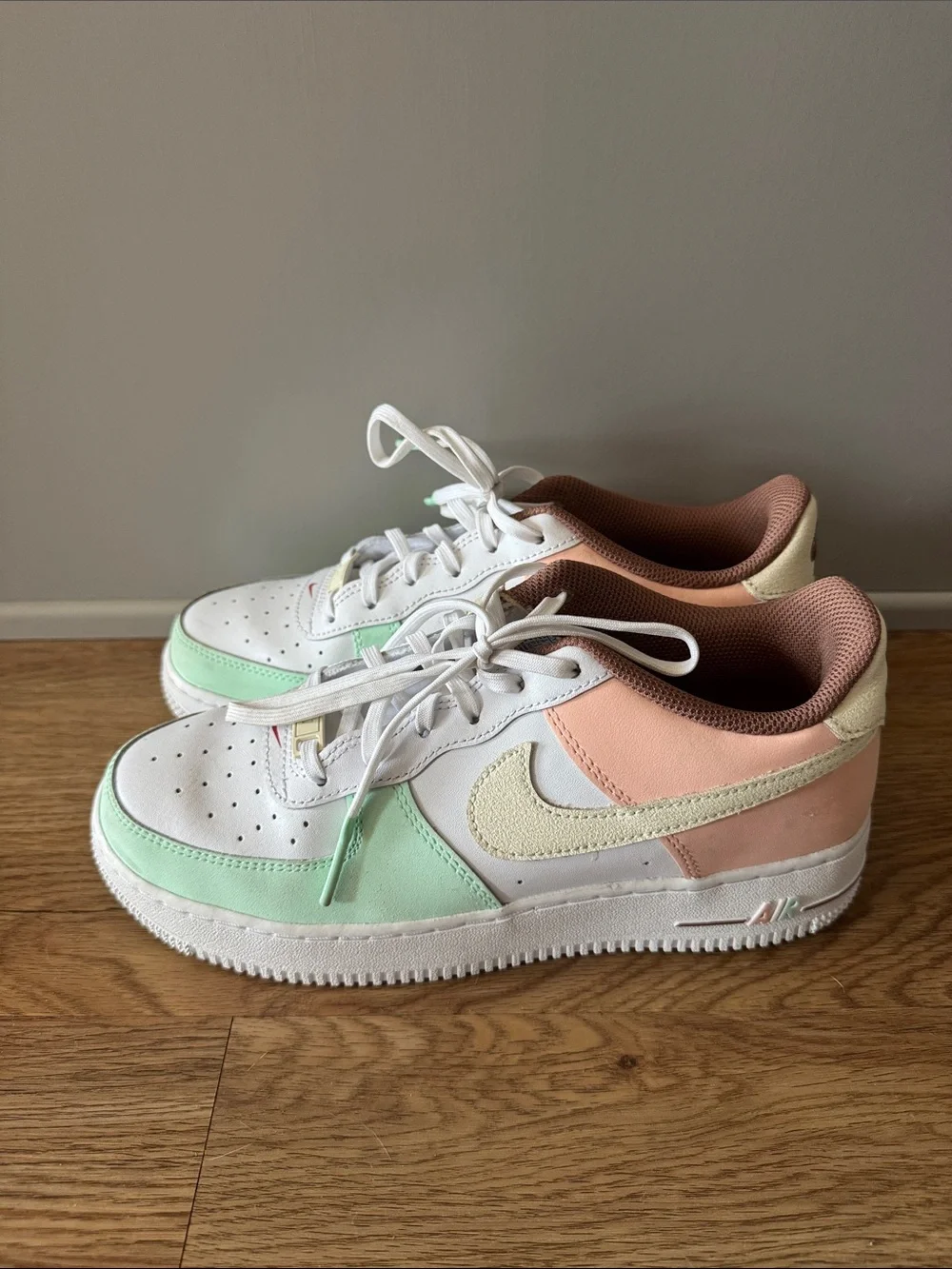 Nike White Sneakers with Mint Green & Peach Accents
